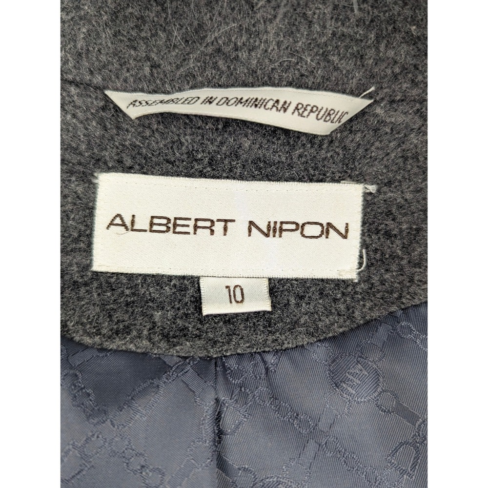 Albert Nipon Womens 10 Wool Fox Fur Trim Coat Charcoal Grey Longline 891697L - Picture 12 of 15